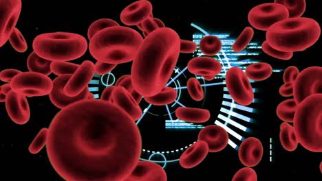 Digital-animation-of-blood-vessels-against-round-scanner-and-data-processing-on-black-background