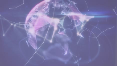 Animation-Des-Netzwerks-Von-Verbindungen-Mit-Dem-Globus-Auf-Violettem-Hintergrund