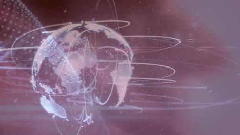 Animation-Des-Netzwerks-Digitaler-Verbindungen-Und-Des-Globus-Auf-Violettem-Hintergrund