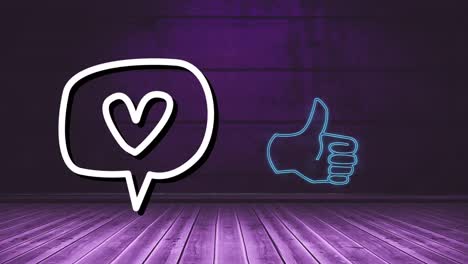 Animation-of-speech-bubble-with-heart-and-thumbs-up-icon