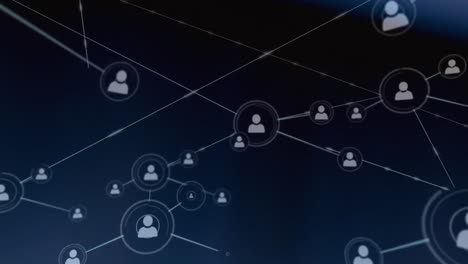 Animation-of-network-of-digital-connections-with-people-icons-over-blue-background