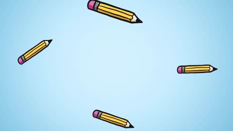 Digital-animation-of-multiple-pencil-icons-falling-against-blue-background