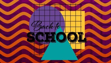 Zurück-Zum-Schultext-über-Abstrakten-Formen-Vor-Wellenlinien-Auf-Violettem-Hintergrund