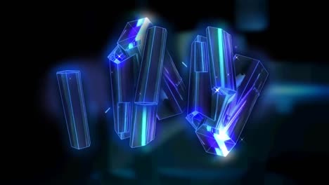 Animation-of-glowing-metallic-block-spinning-over-digital-screens