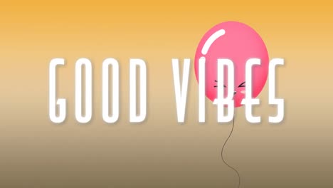 Animation-Der-Worte-„Good-Vibes“-In-Weiß-Mit-Schwebendem-Rosa-Ballon-Auf-Orange