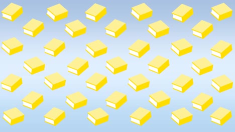 Digital-animation-of-multiple-yellow-notebooks-icons-floating-against-grey-background