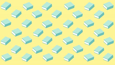Digital-animation-of-multiple-green-books-icons-floating-against-yellow-background