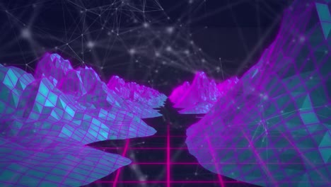 Digitale-Animation-Eines-Netzwerks-Von-Verbindungen-über-3D-Gebirgsstrukturen-Vor-Schwarzem-Hintergrund