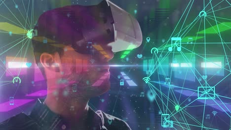 Animation-of-man-wearing-vr-headset-on-vibrant-neon-background