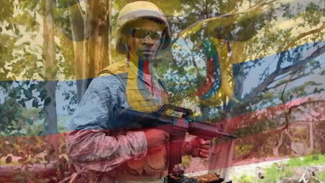 Animation-of-soldier-with-waving-ecuadorian-flag
