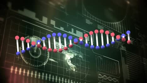 Animation-Des-DNA-Strangs,-Der-Die-Schnittstelle-Zur-Informations--Und-Datenverarbeitung-Umdreht