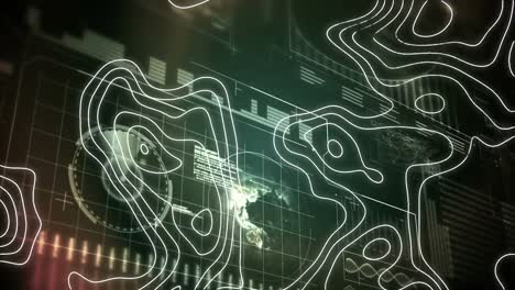 Animation-of-moving-topographical-chart-over-digital-interface-with-data-processing