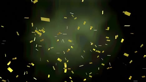Animation-of-gold-confetti-over-green-background