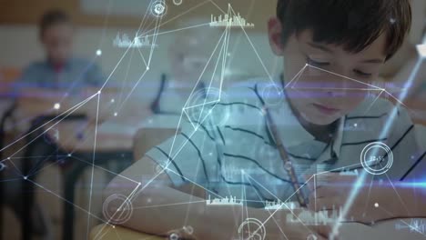 Animation-of-network-of-connections-over-schoolboy-writing