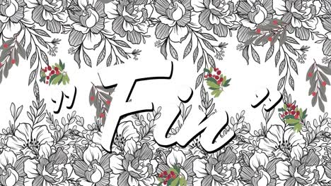 Animation-of-text-fin-with-flowers-falling-on-floral-background