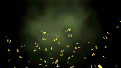 Animation-Von-Goldenem-Konfetti,-Das-Auf-Grünen-Hintergrund-Fällt