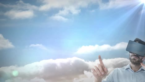 Animation-Eines-Mannes-Mit-VR-Headset-Vor-Einem-Wolkenverhangenen-Himmel