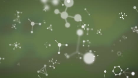 Animation-Weißer-Moleküle,-Die-Sich-Auf-Grünem-Hintergrund-Bewegen