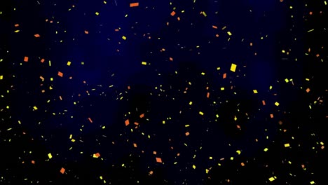 Animation-of-gold-and-red-confetti-falling-on-black-background