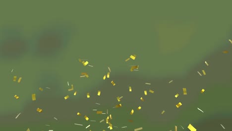 Animation-of-confetti-falling-down-on-green-background