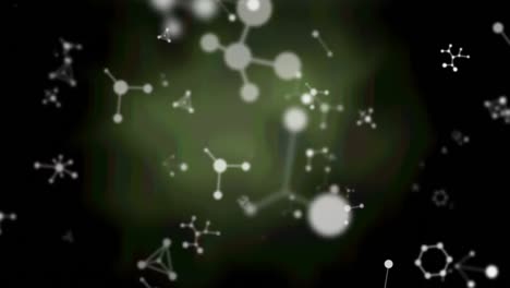 Animation-Weißer-Moleküle,-Die-Sich-Auf-Grünem-Hintergrund-Bewegen