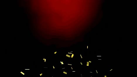 Animation-of-gold-confetti-falling-on-red-and-black-background