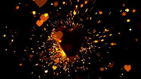 Animation-Von-Rotem-Muster-Und-Orangefarbenen-Herzen-Auf-Schwarzem-Hintergrund