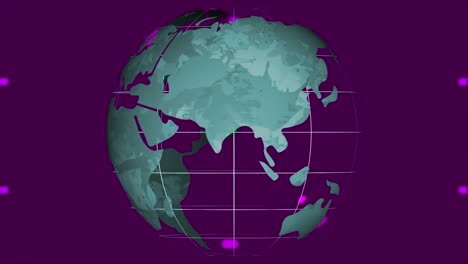 Animation-of-purple-stripes-pulsating-over-globe-on-black-background