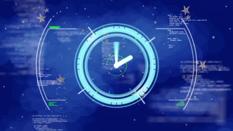 Animation-of-clock-moving-fast-over-data-processing-in-background