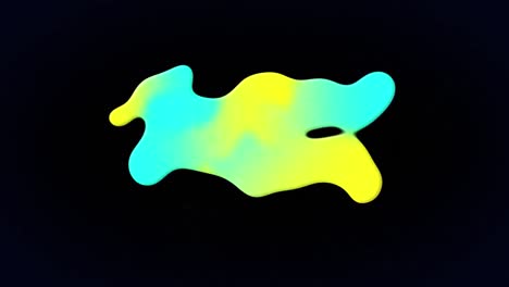 Animation-Eines-Leuchtend-Gelben-Und-Blauen-Kleckses,-Der-Auf-Schwarzem-Hintergrund-Fließt