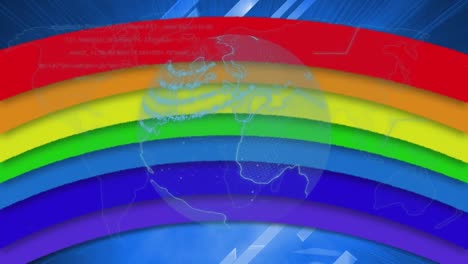 Animation-Eines-Globus,-Der-Sich-über-Einem-Pulsierenden-Regenbogen-Dreht
