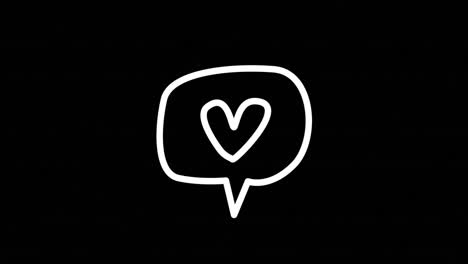 Animation-of-white-neon-heart-in-speech-bubble,-on-black-background