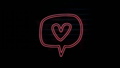 Animation-of-pink-neon-heart-in-speech-bubble,-on-black-background