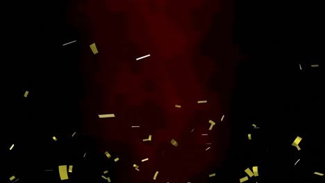 Animation-of-gold-confetti-falling-on-black-and-red-background