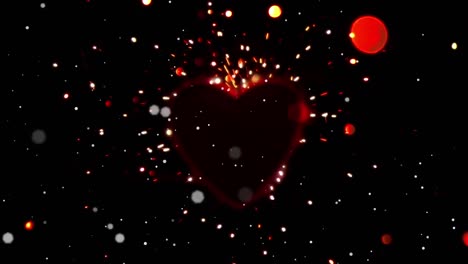 Animation-of-red-hearts-and-glitter-falling-on-black
