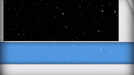 Animation-Von-Sich-öffnenden-Blauen-Und-Weißen-Panels-Und-Fallendem-Schnee-Auf-Schwarzem-Hintergrund