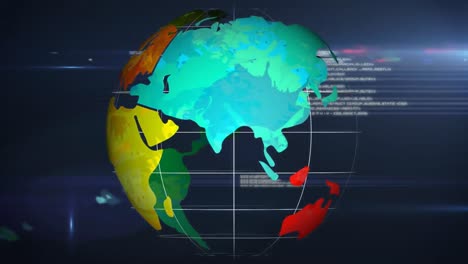 Animation-Der-Datenverarbeitung-über-Den-Globus-Auf-Blauem-Hintergrund