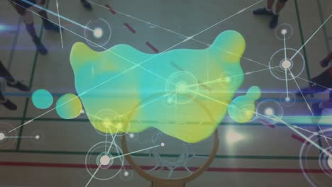 Animation-Von-Klecksen-Und-Netzwerk-Von-Verbindungen-über-Basketballspielern