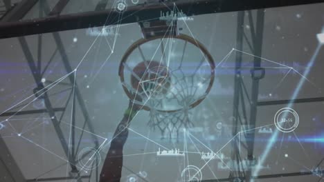 Animation-Eines-Netzwerks-Von-Verbindungen-über-Einem-Basketballkorb