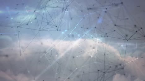 Animation-of-network-of-connections-over-sky-and-clouds