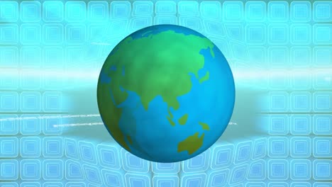 Animation-Des-Globus-Mit-Netzwerk-Von-Verbindungen-über-Blaue-Bildschirme