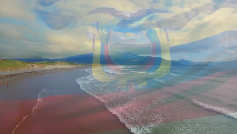Animation-of-ecuadorian-flag-waving-over-sunny-seaside