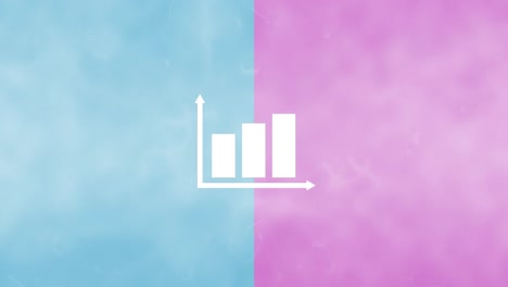Animation-of-simple-white-bar-graph-icon-with-arrow-axis,-on-pink-and-blue-background