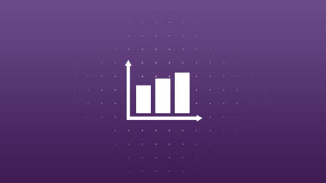 Animation-of-simple-white-bar-graph-icon-with-arrow-axis,-on-dark-purple-background