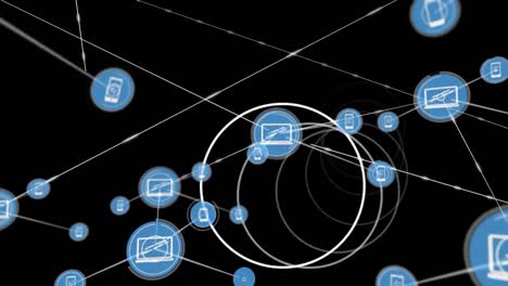 Animation-Eines-Netzwerks-Von-Verbindungen-über-Sich-Drehenden-Kreisen