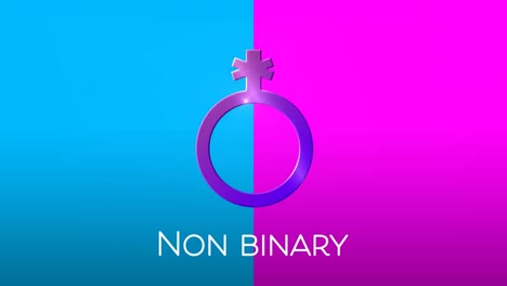 Animation-of-text-non-binary,-with-purple-non-binary-symbol-on-pink-and-blue