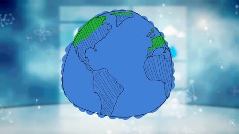Animation-Des-Globus-Mit-Symbolen-Und-Netzwerk-Von-Verbindungen