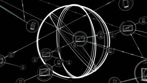 Animation-Eines-Netzwerks-Von-Verbindungen-über-Den-Sich-Drehenden-Globus