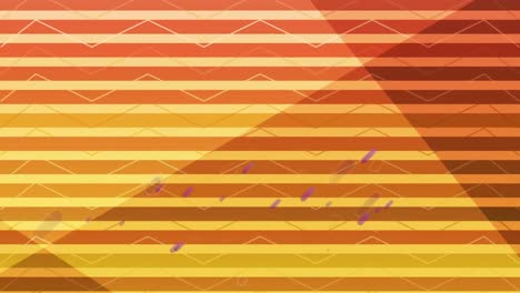 Animation-Von-Violetten-Lichtspuren-über-Orange-Und-Gelb-Gestreiftem-Hintergrund