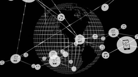 Animation-Des-Netzwerks-Von-Verbindungen-Mit-Symbolen-Auf-Der-Ganzen-Welt